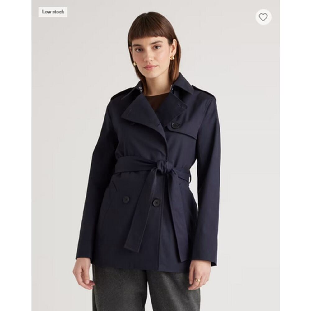 Quince Women Comfort Stretch Short Trench Coat Navy XS NWT